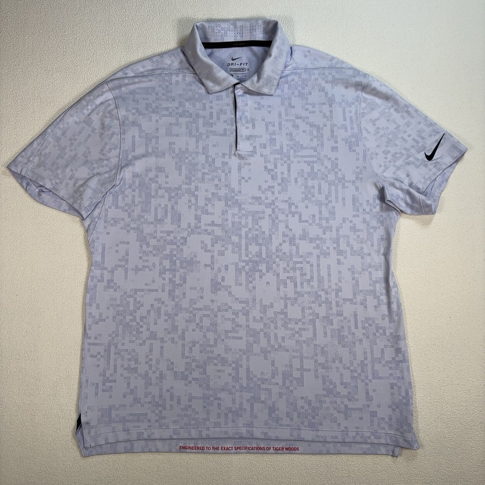 Tiger Woods Nike Light Gray Pixel Print Dri-FIT Polo size medium